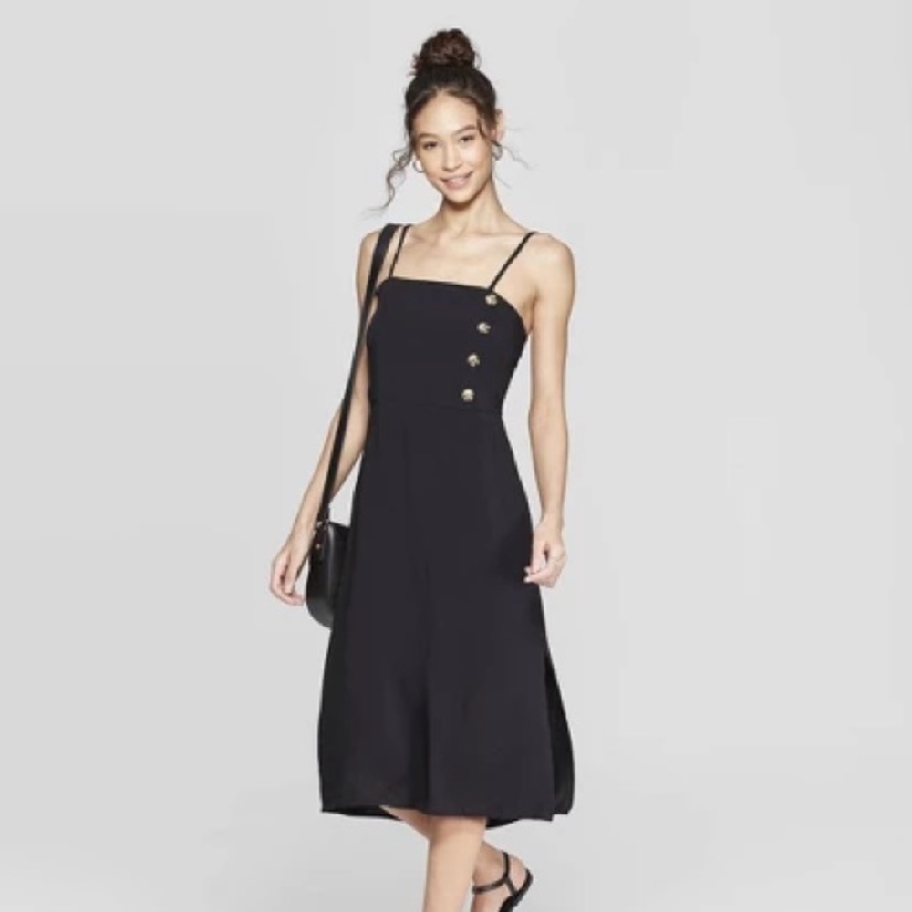 Strappy side button midi dress